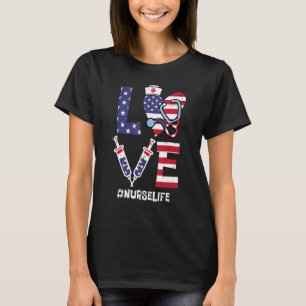 T-shirt Stéthoscope d'amour Infirmière Quatre 4 juillet Nu