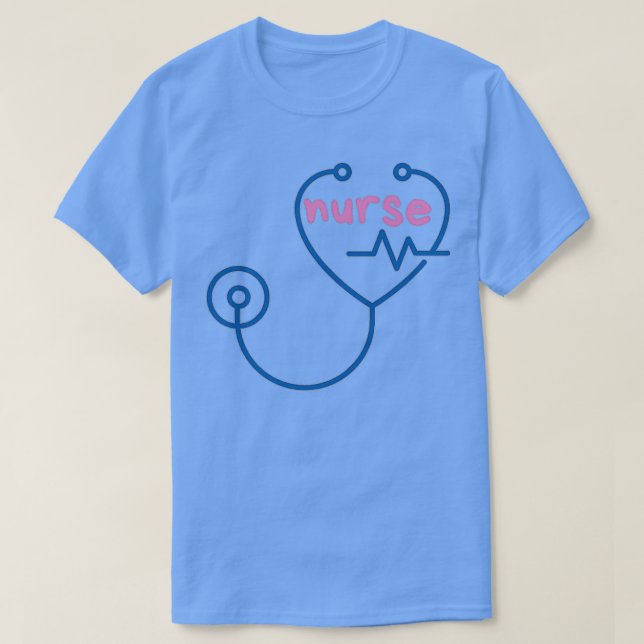 T-shirt stéthoscope de coeur bleu pour nourrir amant (Design devant)