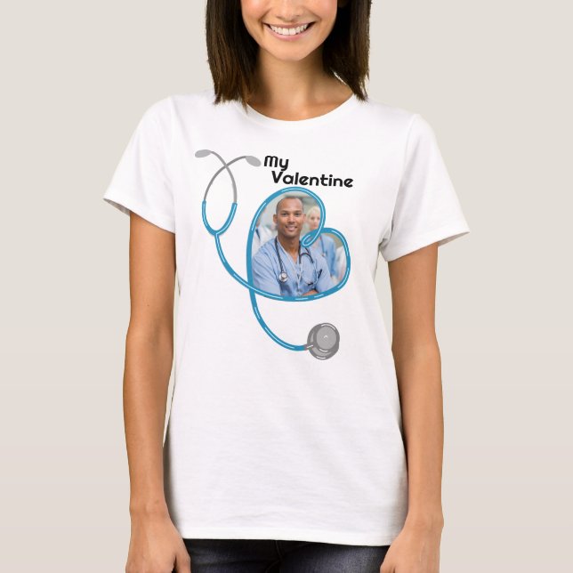 T-SHIRT STETHOSCOPE DU COEUR DE VALENTINE BLEUE (Devant)