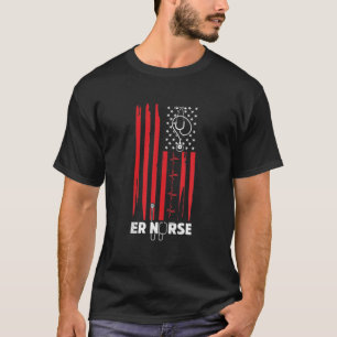 T-shirt Stethoscope ER Nurse American Flag Heartbeat Patri