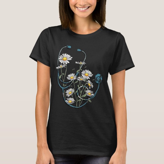 T-shirt Stéthoscope Fleur de Pâquerette École d'Infirmière (Devant)