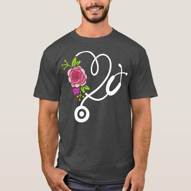 T-shirt Stethoscope Fleur Docteur Infirmière Physique (Devant)