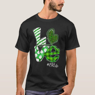T-shirt Stethoscope Love ER Life Nurse Plaid St patrick D