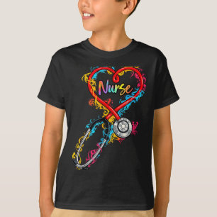 T-shirt Stéthoscope médical d'art infirmière coloré coeur