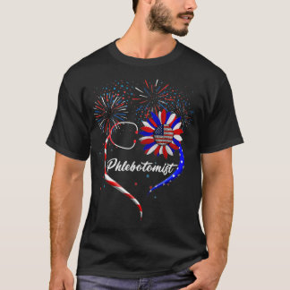 T-shirt Stethoscope Tournesol Patriotique Phlebotomiste 4e