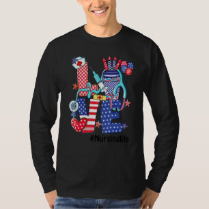 T-shirt Stéthoscope Vie infirmière Fête nationale américai