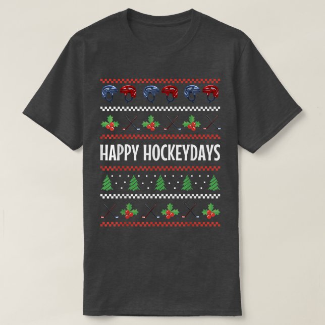 T-shirt Stick de hockey sur glace de Noël laid vacances Jo (Design devant)