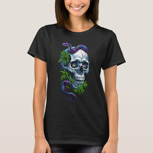 T-shirt Stick Design Crâne Et Serpent (Devant)