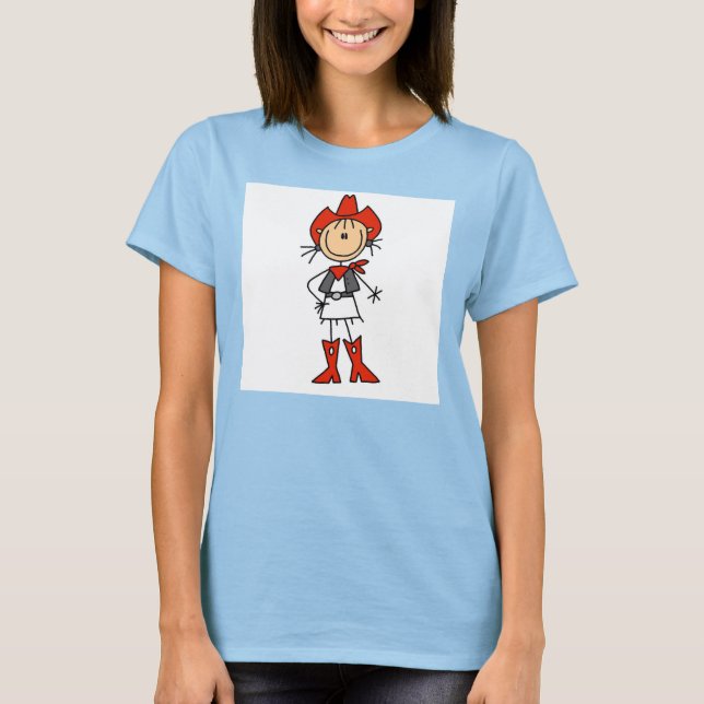 T-shirt Stick Figure Cowgirl Casquette rouge et bottes T-s (Devant)