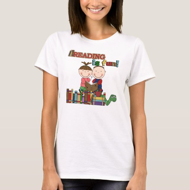T-shirt Stick Figure Kids Reading is Fun (Devant)