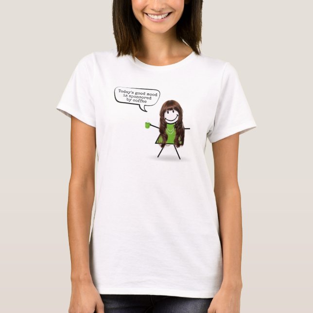 T-shirt Stick Girl Avec Mug De Café Vert (Devant)