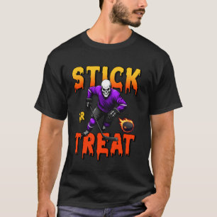 T-shirt Stick or Treat Halloween Hockey Joueur de Skeleton