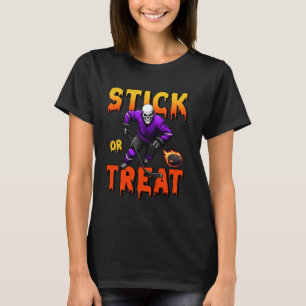 T-shirt Stick or Treat Halloween Hockey Skeleton Joueur Sp