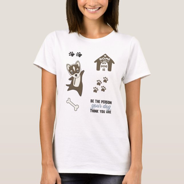 T-shirt Stick Pack chic avec pattes de chiot Husky Chig (Devant)
