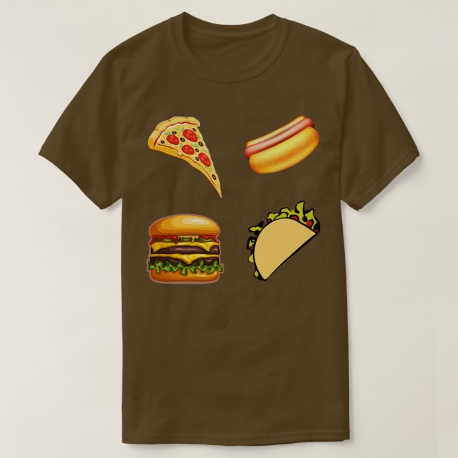 T-shirt Stick Pack Fast Food Pizza Hot Dog Burger Taco F (Design devant)