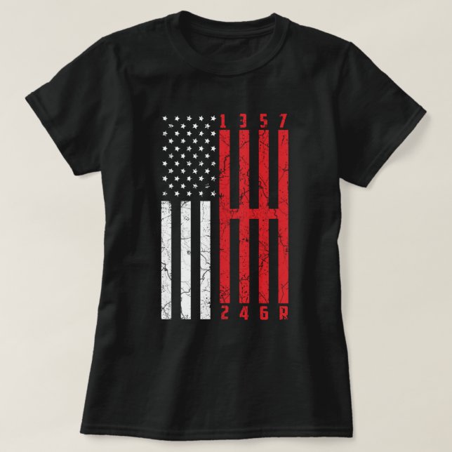 T-shirt Stick Shift American Flag corvette de course 6 eng (Design devant)