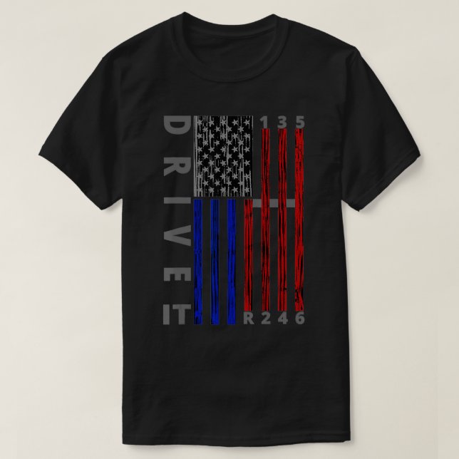 T-shirt Stick Shift American Flag Muscle Car Si Speed Gear (Design devant)