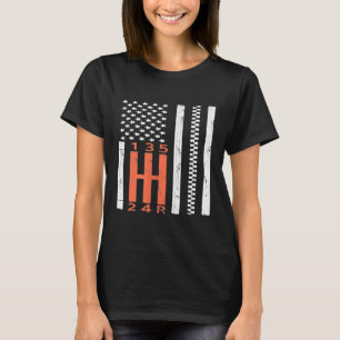 T-shirt Stick Shift American Flag Transmission manuelle