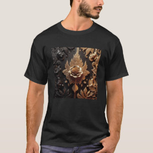 T-shirt Sticker 3d Gold Black Roses #10
