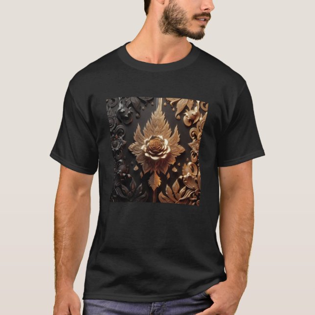 T-shirt Sticker 3d Gold Black Roses #10 (Devant)