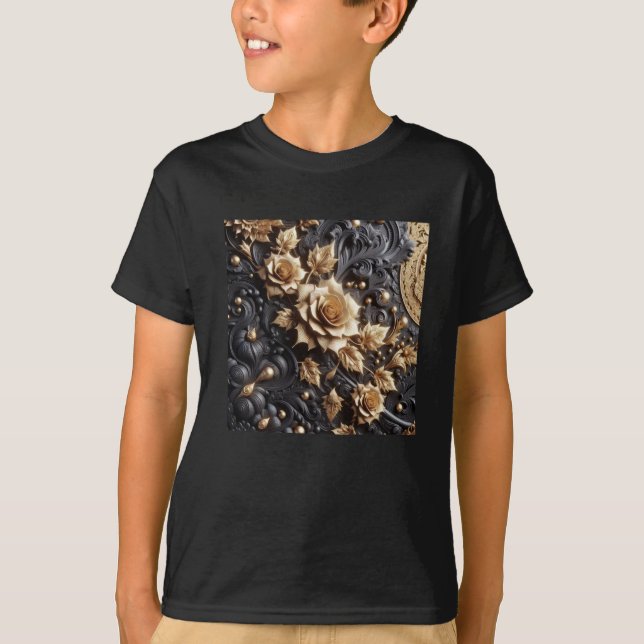 T-shirt Sticker 3d Gold Black Roses #24 (Devant)