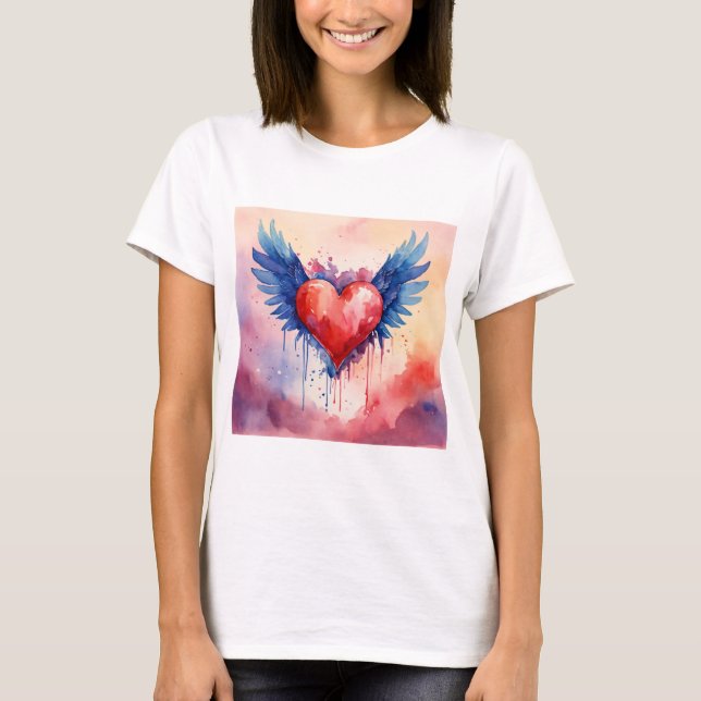 T-shirt Sticker Coeur rose Design coeur femme t-shirt| (Devant)