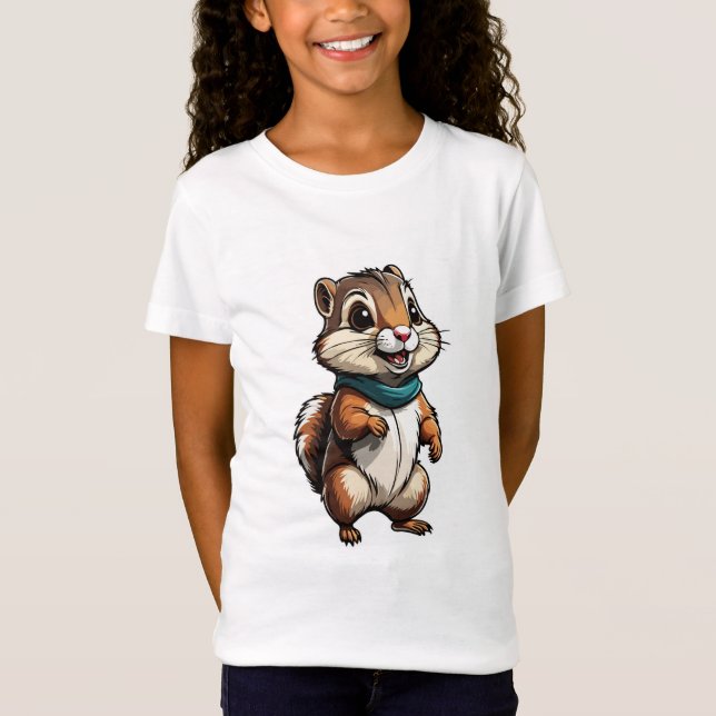 T-Shirt Sticker de dessin adorable Chipmunk avec Turquoise (Devant)