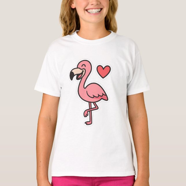 T-shirt Sticker Flamant rose de dessin animé mignon avec c (Devant)