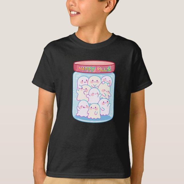 T-shirt Sticker Ghosts Happy Pills (Devant)
