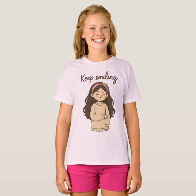 T-shirt Sticker Grumpy mignonne fille - cheveux longs et s (Devant entier)