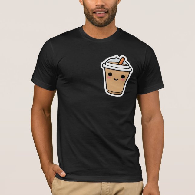 T-shirt Sticker Kawaii Coupe de café souriant mignon (Devant)