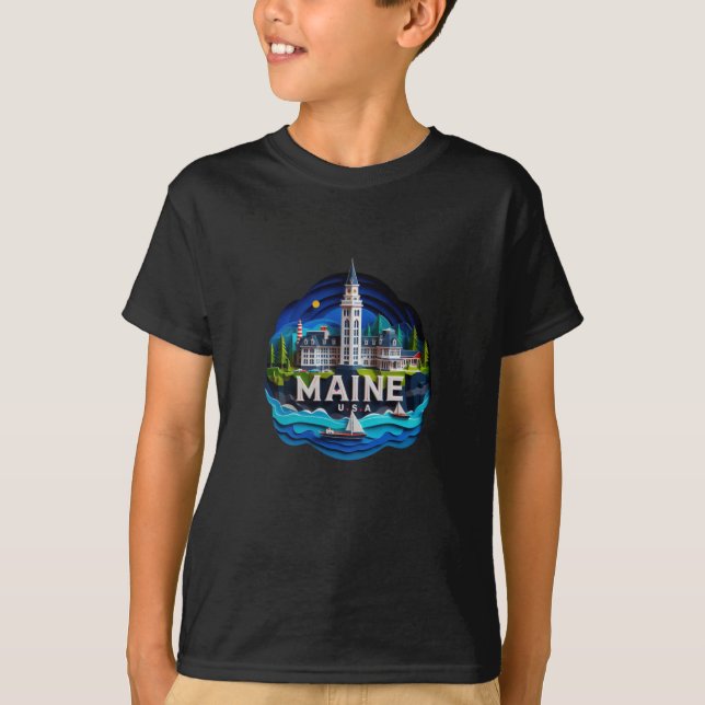 T-shirt Sticker Maine State In Usa (Devant)
