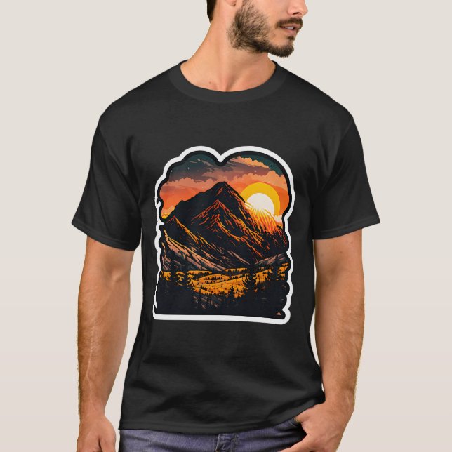 T-shirt Sticker Mountain Belle Sunset Art (Devant)