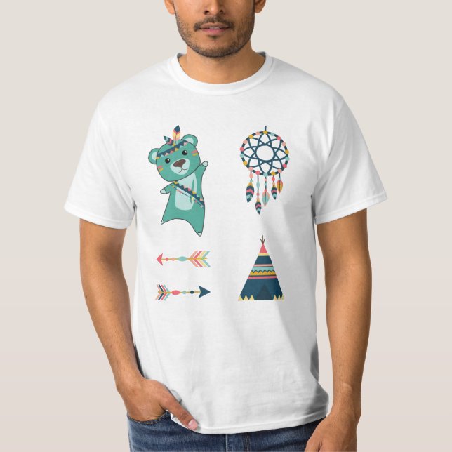 T-shirt Stickers Ours Turquoise Indien Tipi (Devant)
