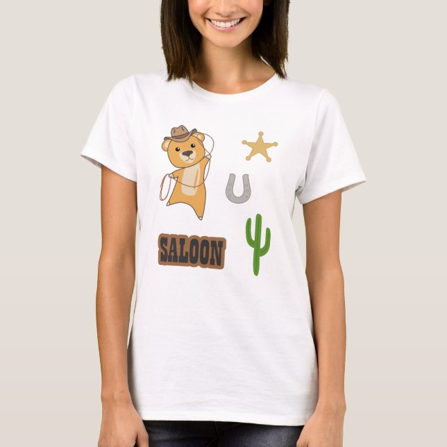 T-shirt Stickpack Bear Yellow Cowboy Western Saloon (Devant)