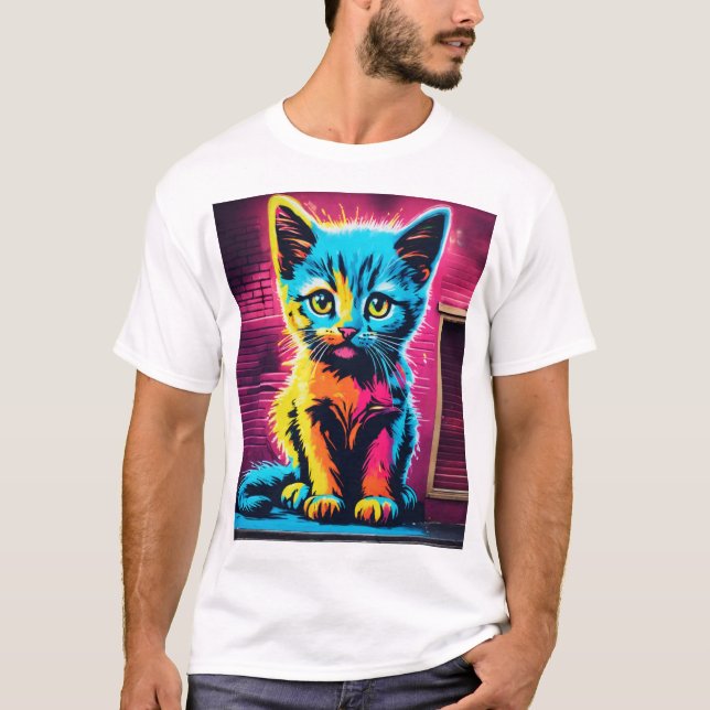 T-Shirt Sticky Kitty–Logo Graffiti Cursif Vibrant (Devant)