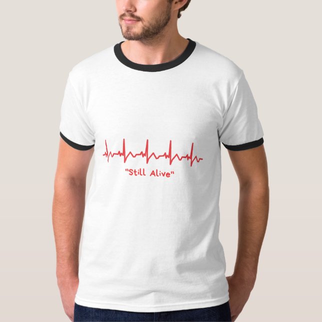T-shirt Still Alive – Minimal Heartbeat Dark Humor Design (Devant)