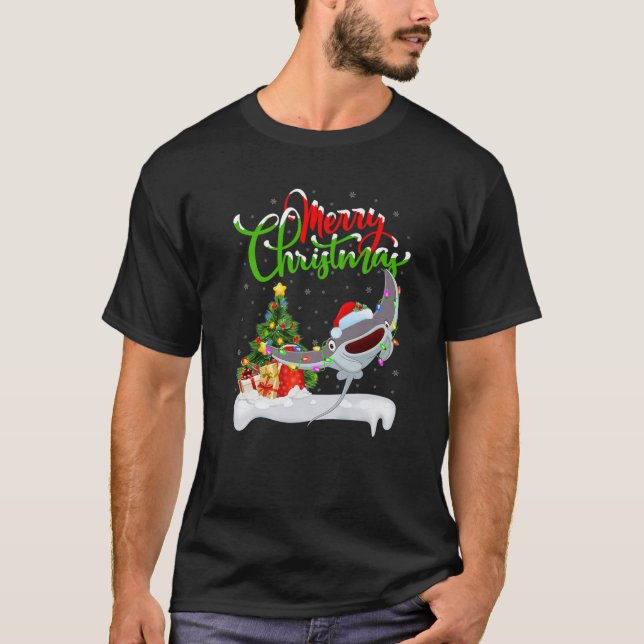 T-shirt Stingray Fish Lover Xmas Lighting Stingray Noël (Devant)