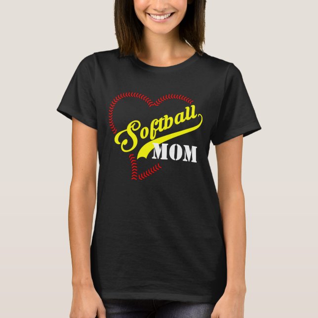 T-shirt Stitch Coeur Softball Maman Personnalisée Femmes N (Devant)