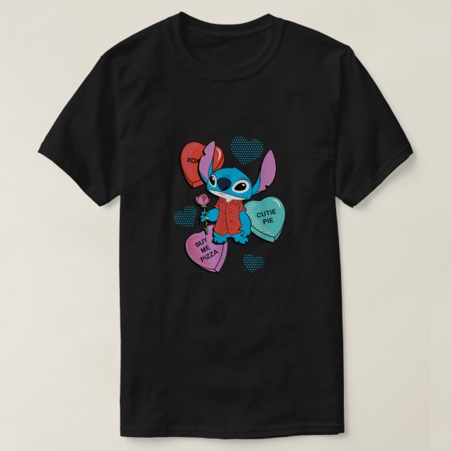 T-shirt Stitch Funny Coeurs de bonbons Saint Valentin (Design devant)