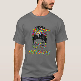 T-shirt STNA Nurse Messy Bun Autisme Amour Coeur Stethosco