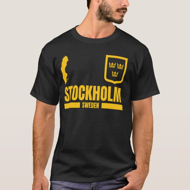 T-shirt Stockholm avec Drapeau Suède, Emblème de Stockholm (Devant)