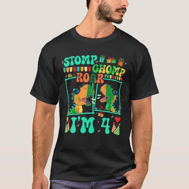 T-shirt Stomp Chomp Roar I m 4 Guitare Dinosaur Kid 4th Bi (Devant)