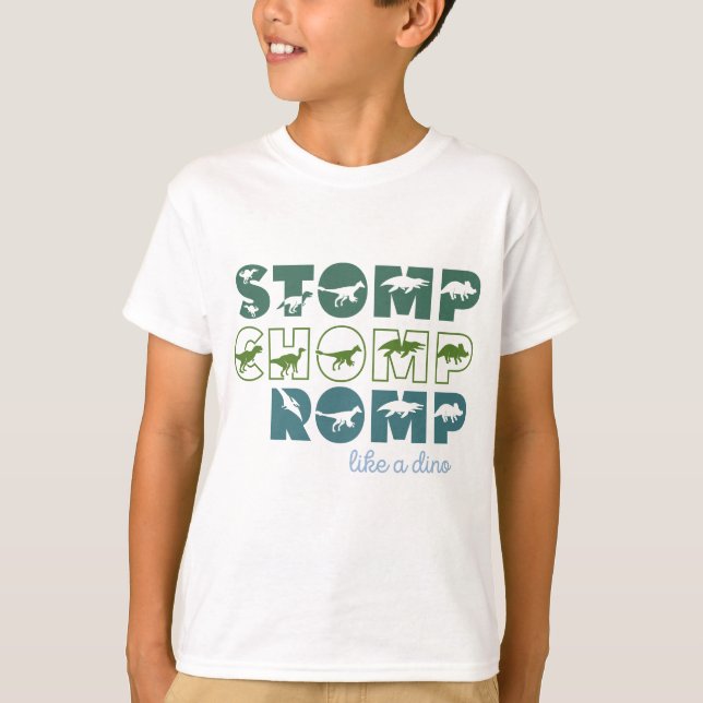T-shirt Stomp chomp romp comme des enfants dino (Devant)