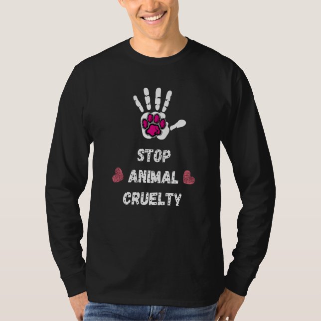 T-shirt Stop Animal Cruelty Cute Dog Paw and Handprint Des (Devant)
