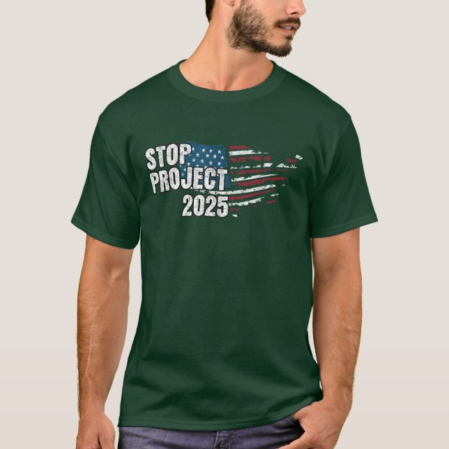 T-shirt Stop Project 2025 Anti Trump drapeau américain (Devant)