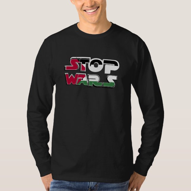 T-shirt Stop Wars Palestine Drapeau texte Typographie (Devant)