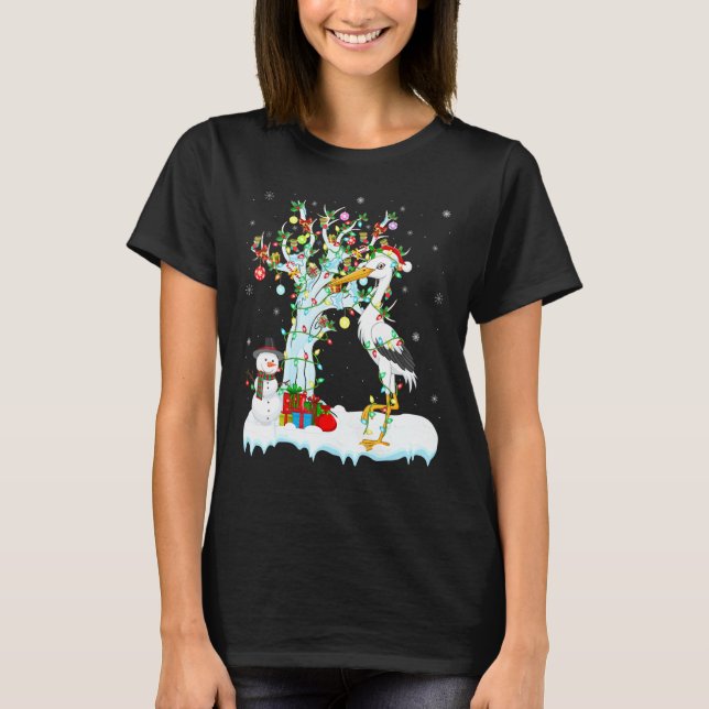 T-shirt Storks Bird Xmas Tree Lighting Santa Hat Storks Ch (Devant)