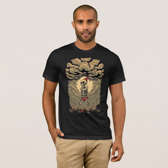 T-shirt Stormy Skeleton Clown : Retro Whimsy Tee (Devant entier)
