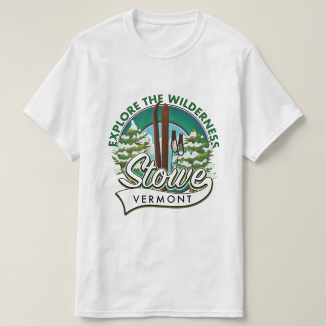 T-shirt Stowe Vermont, Explorez l'affiche de ski Wildernes (Design devant)